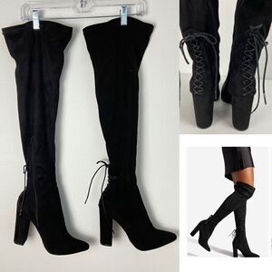 Shoe Dazzle Ivona Black Micro Suede Over the Knee Boots Grunge Streetwear Sz 8.5